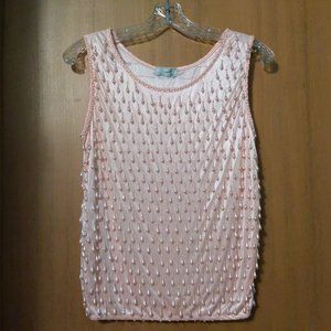 Vintage Crocodile Pink Beaded (dangling teardrop beads) Tank Top Blouse